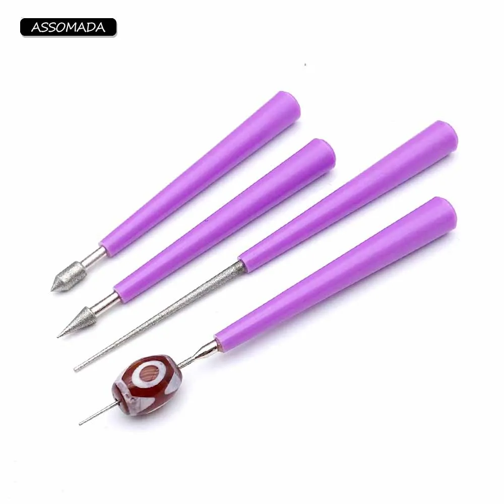 4pcs Round Hole Expander Grinding Needle Type Diamond File For Pearls Crystals Jade Enlarge Hole Jewelry Making Supplies