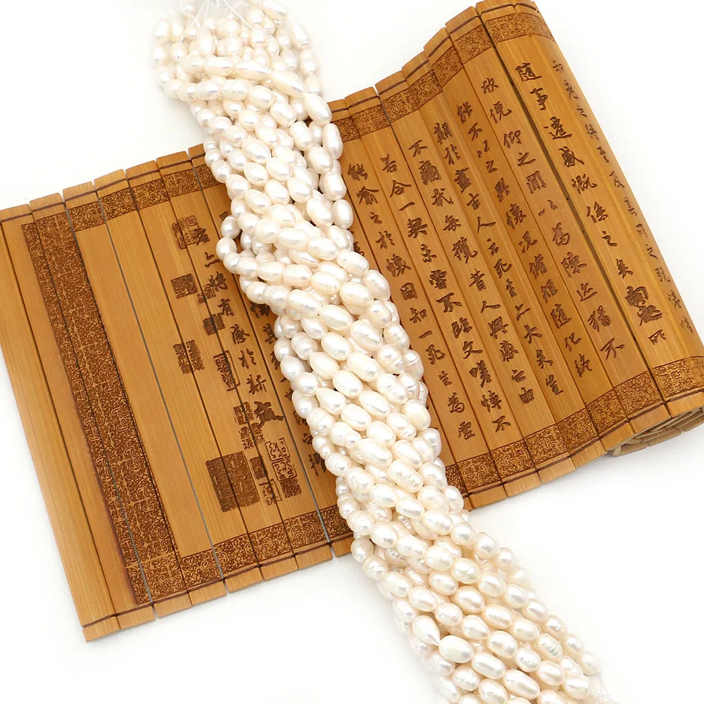 

Baroque Style Rice-Shaped Natural Threaded Pearl Straight Hole Loose Beads 1 Strand For DIY Necklace Bracelet Materials 5-10mm