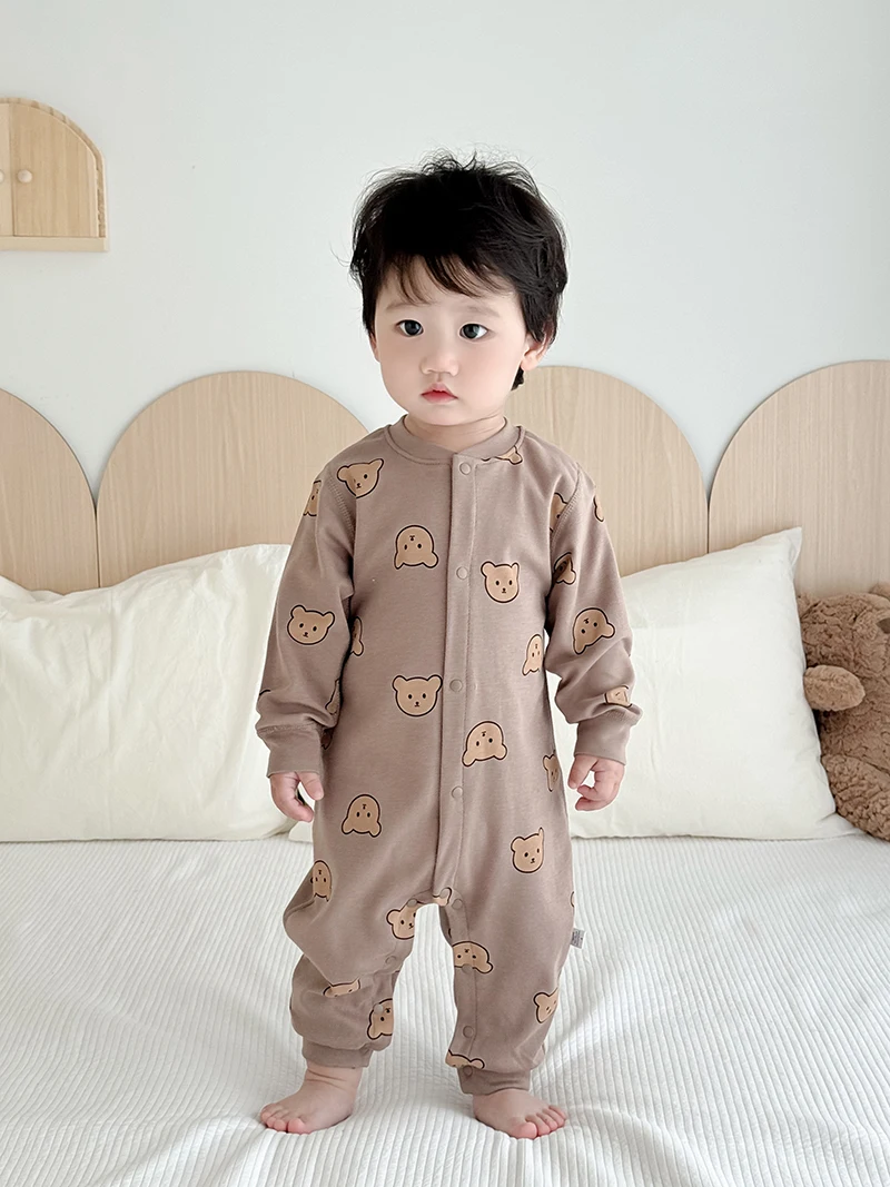 MILANCEL New Autumn Baby Clothes 0-2 Y Newborn Cotton Jumpsuit Skin-friendly Underwear Infant Cartoon Bear Romper Sleepwear