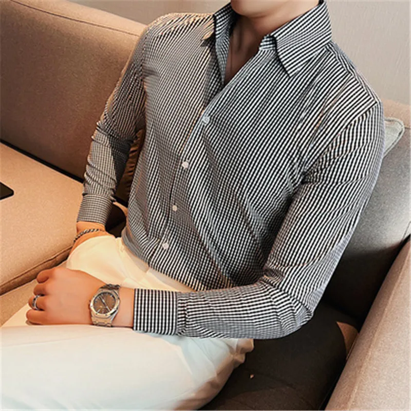 Vintage Plaid Shirts for Men Pink Blouse Cotton Long Sleeve Slim Fit Camisa Korea Stylish Luxury Designer Checked Man Clothes