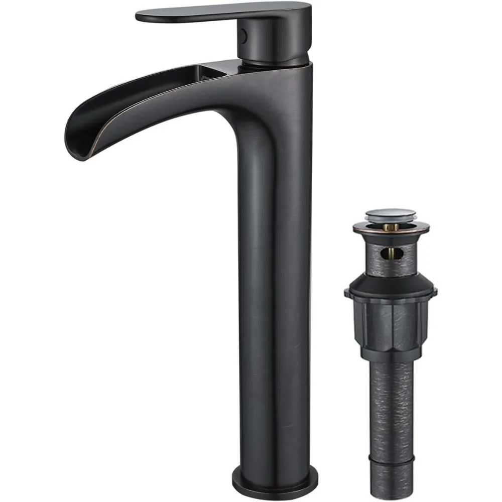 

Tall Oil Rubbed Bronze Vessel Sink Faucet, 1-Hole Single Handle with Supply Hose & Metal Pop-Up Drain