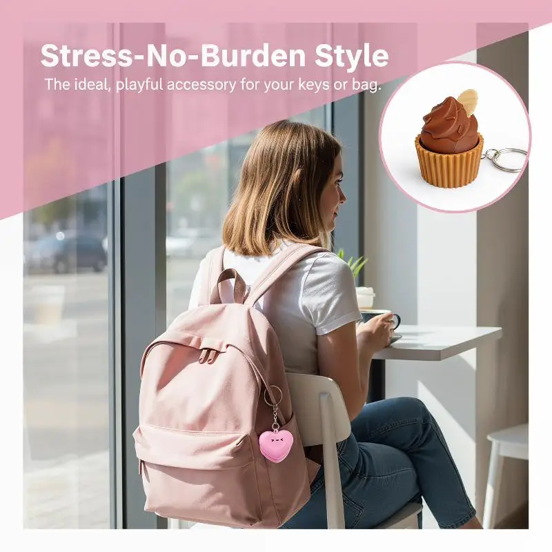 3D Printed Foods Clicker Keychain Simulation Cake Chocolate Clicker Pendant Decompress Keyring Bag Hanging Stress Relief Toy