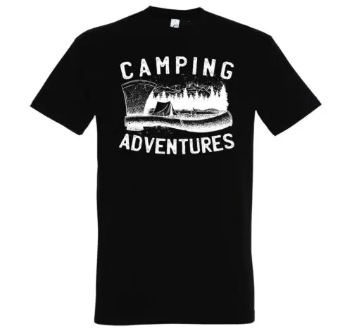 Herren T-Shirt Camping Adventure Logo Natur Abenteuer Wildnis Cool Fun Print