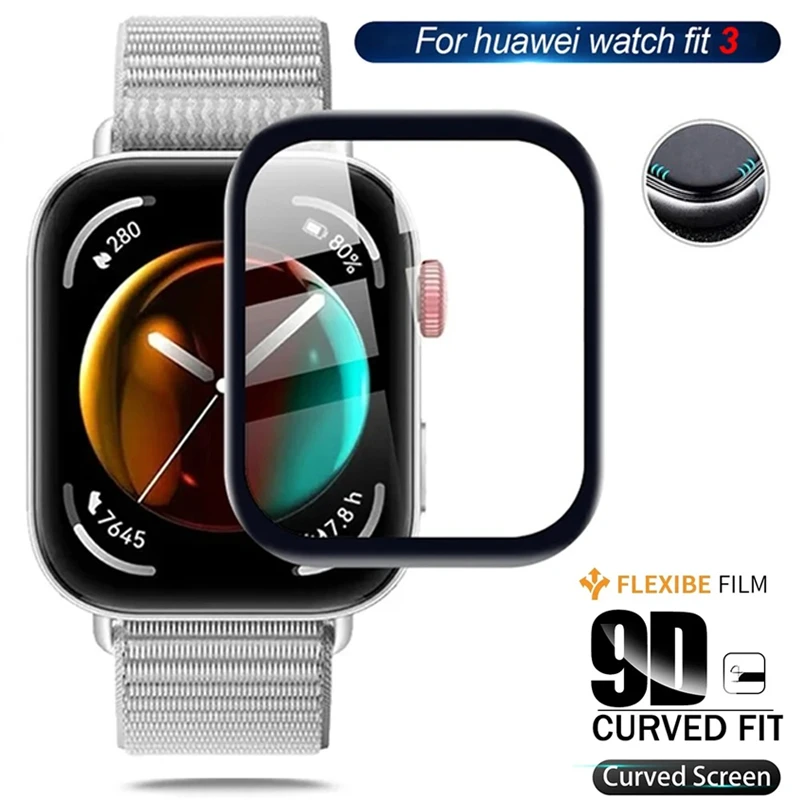 Protetor De Tela Curvo Completo, Protetor De Tela 9D para Huawei Watch FIT 3, Sem acessórios de vidro