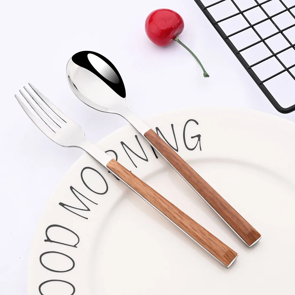 6/30Pcs Stainless Steel Dinner Flatware Imitation Wooden Handle Dinnerware Knife Coffee Spoon Tea Fork Cutlery Set Tableware