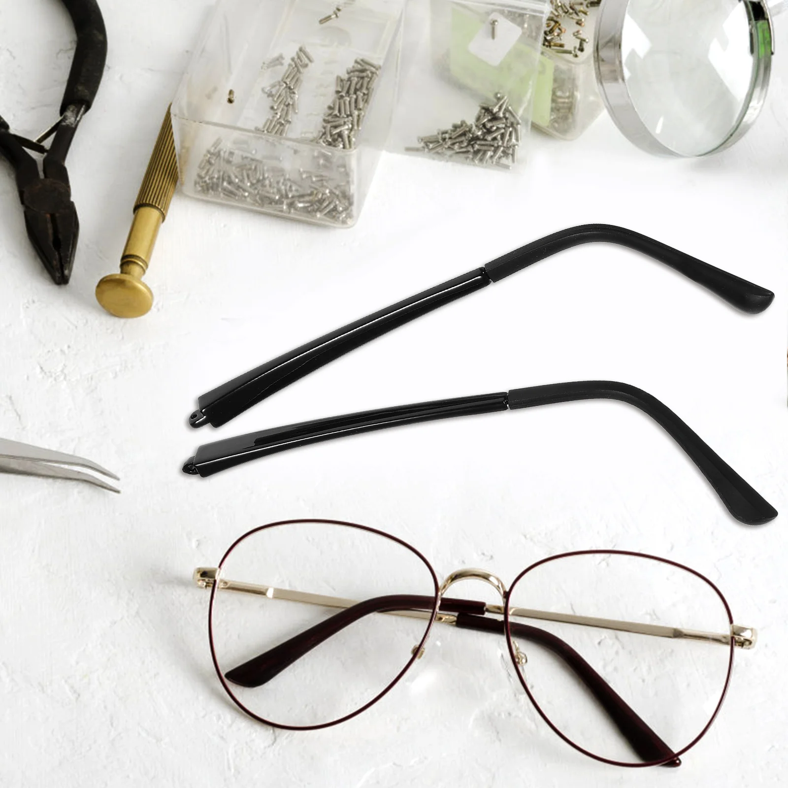 

2 Pairs Replacement Temples Glasses Arm Legs Universal Nonslip Lightweight Comfortable Black Metal Glasses Arm Replacement Arms