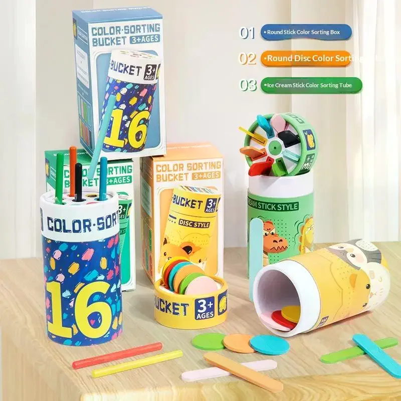 1 Set Color And Shape Matching Game Kids Wooden Sorting Bucket Toy Montessori Learning Gift For Toddlers