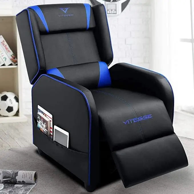 Silla reclinable para juegos, sofá individual de cuero PU de estilo de carreras, sillones reclinables modernos para sala de estar, asiento ergonómico y cómodo para cine en casa