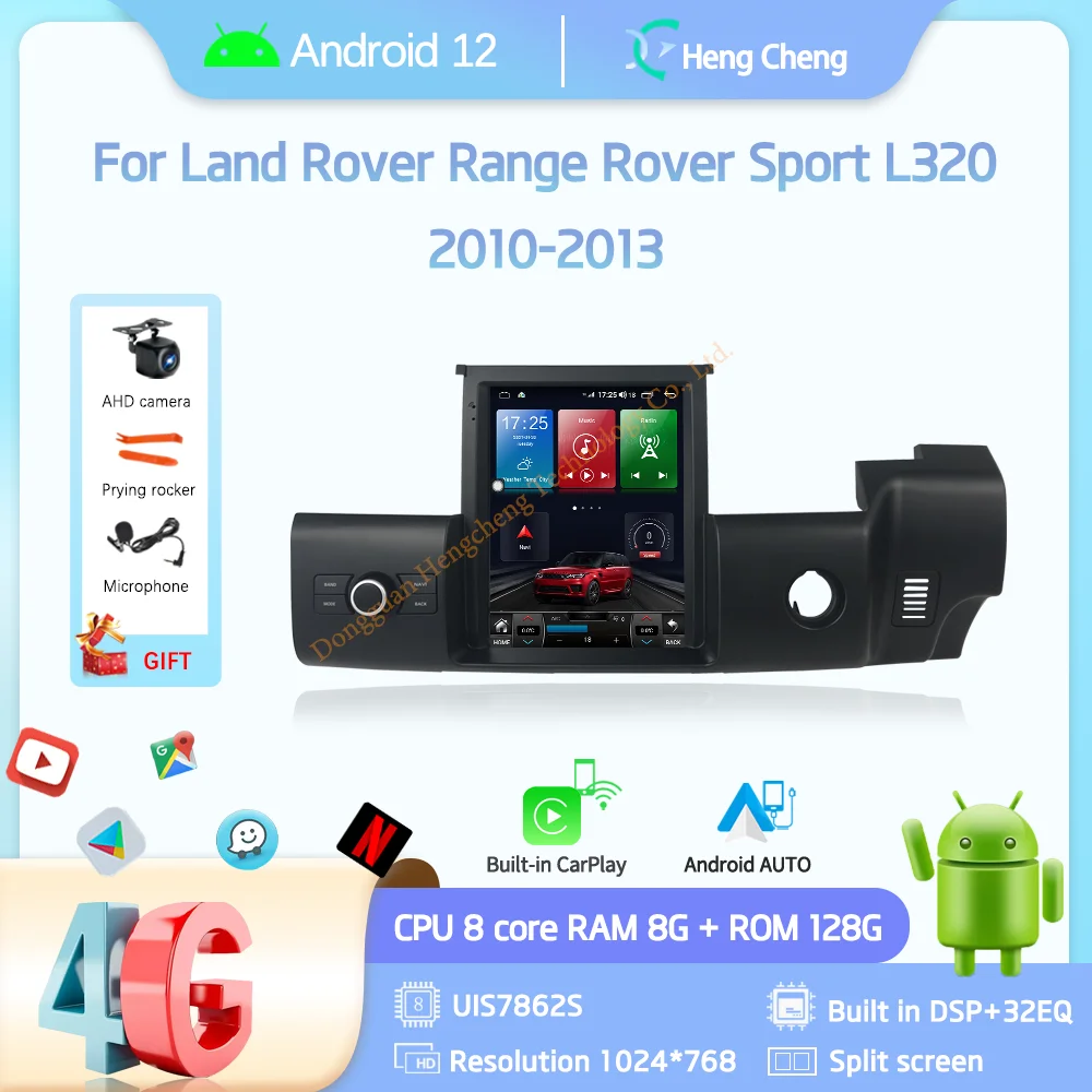 10.4Inch For Land Rover Range Rover Sport L320 2010-2013 Right Rudder GPS Navigation Android12 CarPlay 4G Car Multimedia Player