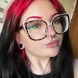 55598 Retro Cat Eye Anti Blue Light Glasses Frame Spring Hinge Women Leopard Plastic Titanium Computer Prescription Mirror