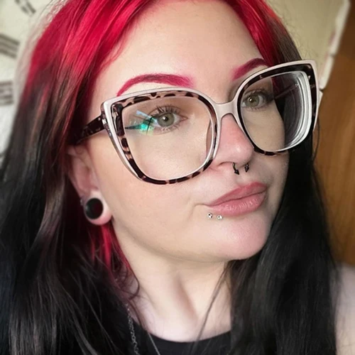 Imagen 1 del producto 55598 Retro ojo de gato Anti luz azul gafas marco bisagra de resorte mujeres leopardo plástico titanio ordenador espejo graduado