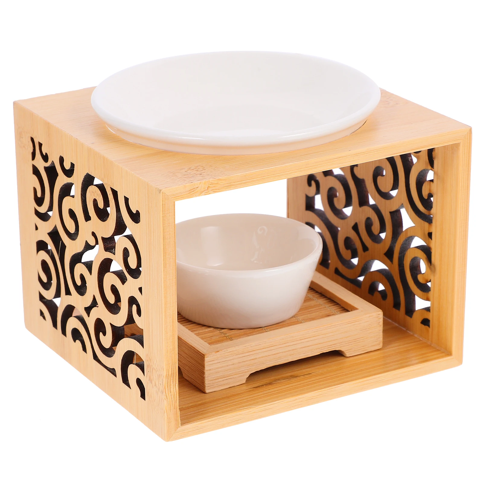 

Wooden Aroma Burner Stove Bamboo Texture Ceramic Oil Burner Essential 60ml Large Capacity Water Smooth Clean Home Decor Wooden C