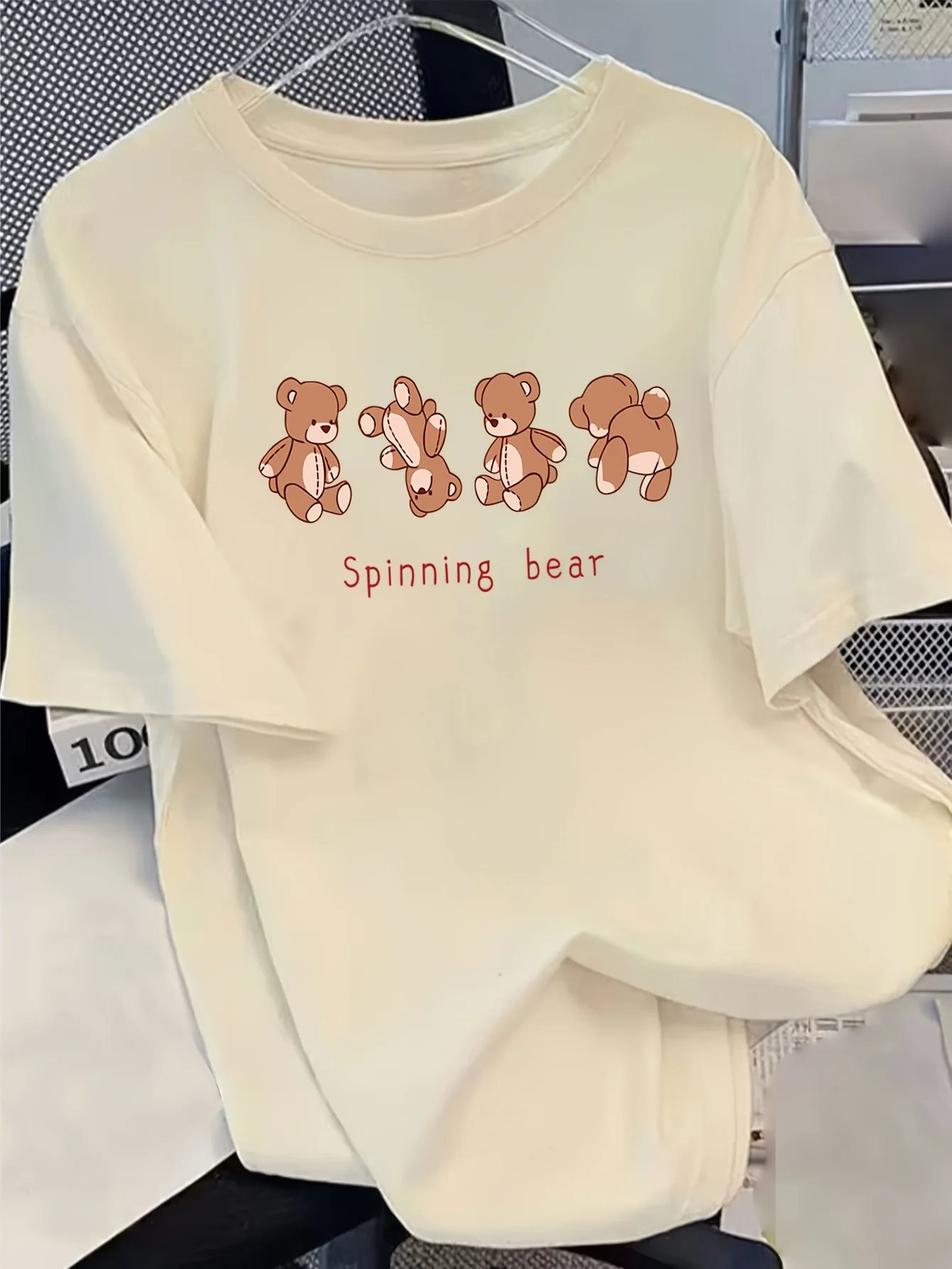 Trendy Summer Versatile Short Sleeved Brown Bear Print Casual Niche Cute Short Sleeved T-shirt Personalized Short Sleeved