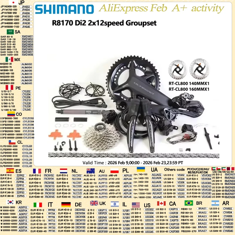 Shimano ULTEGRA Di2 R8170 2x12s groupe Di2 R8100 pédalier 11-30T 11-34T Cassette FD RD R8150 dérailleur pour groupe de vélo de route