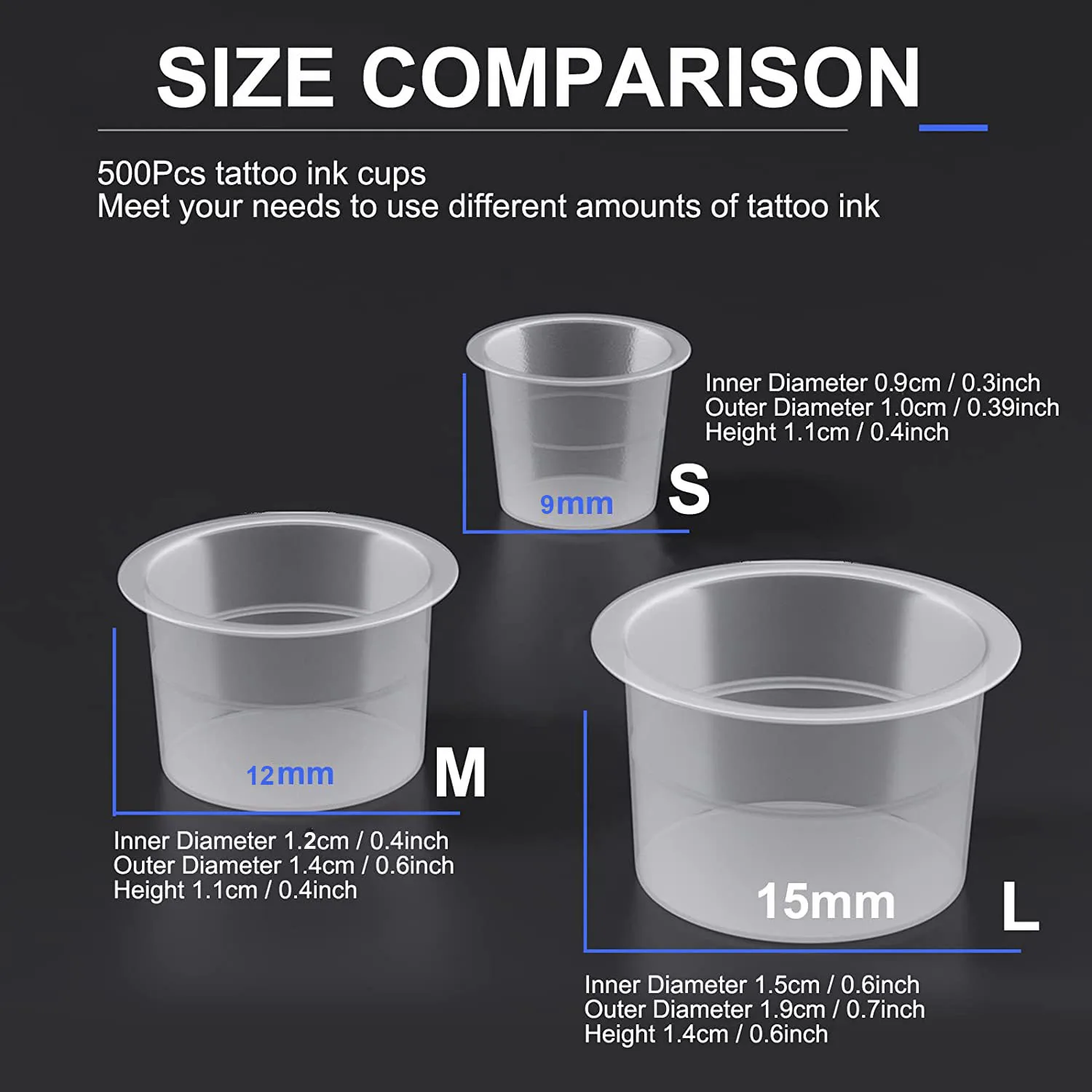 500/100pcs Plastic Tattoo Ink Cups Caps Tattoo Pigment Ink Holder Container Caps for Permanent Makeup Tattoo Accessories
