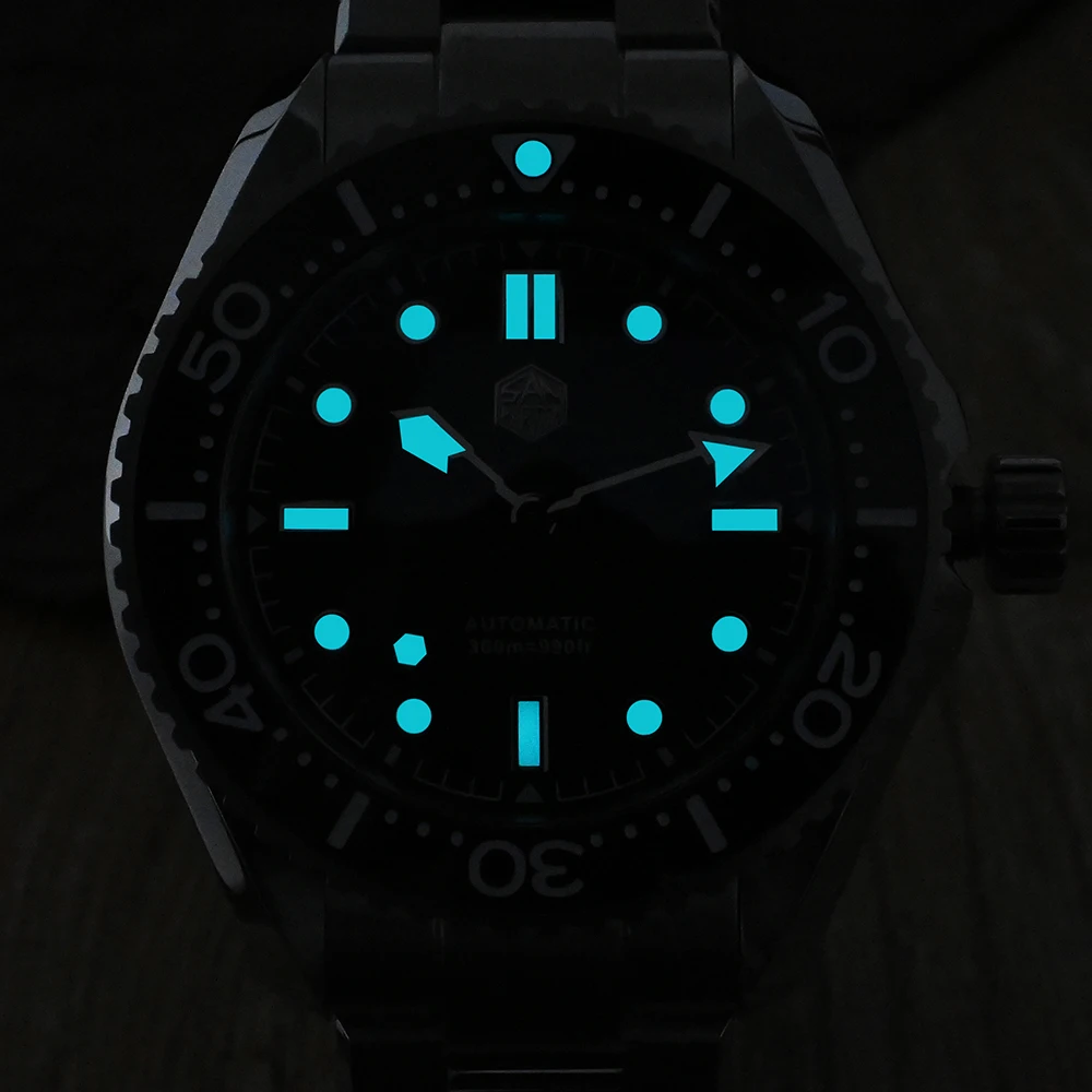 San Martin-Reloj de pulsera deportivo para hombre, dispositivo de helio de 300m, luminoso, azul, NH35, mecánico automático, 42,5mm, SN0036 actualizado