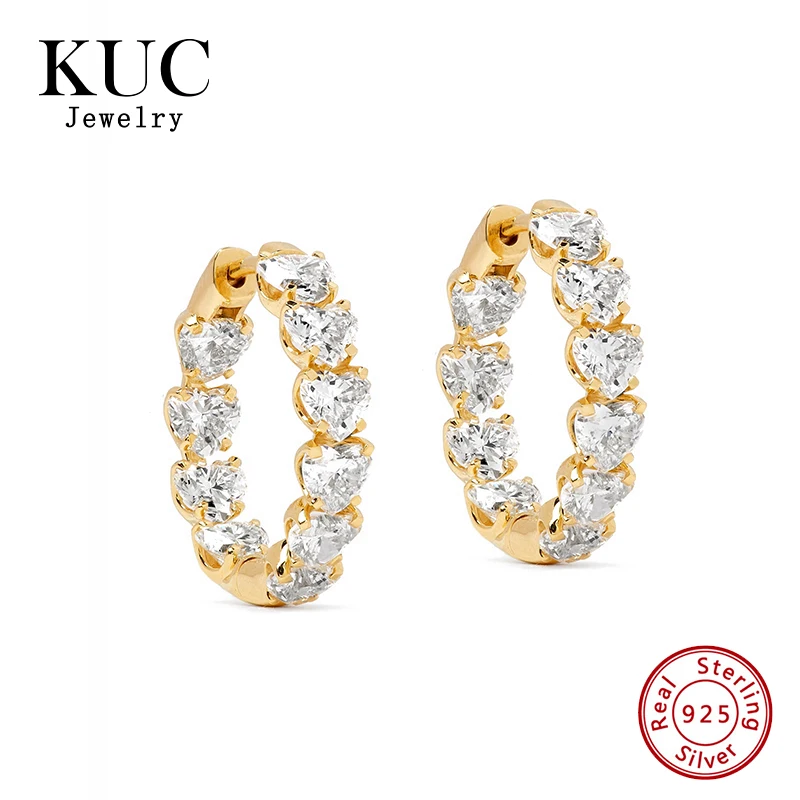

Fine Jewelry Custom 925 Sterling Silver Trendy Eternity Girls Heart Earring Luxury Zircon Love Elegant Hoop Earrings for Women