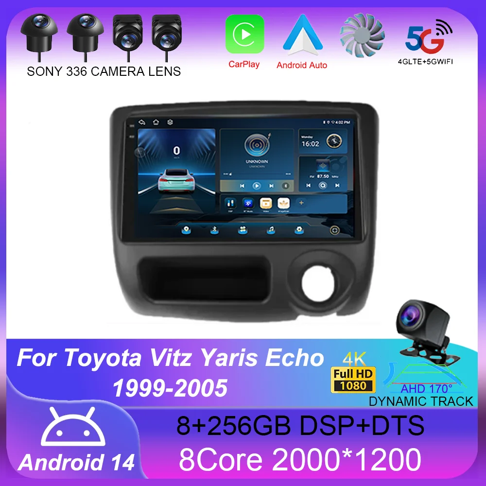 

Android 14 For Toyota Vitz Yaris Echo 1999-2005 Carplay Auto Car Radio Multimedia Video Player Navigation GPS No 2Din 2 Din DVD