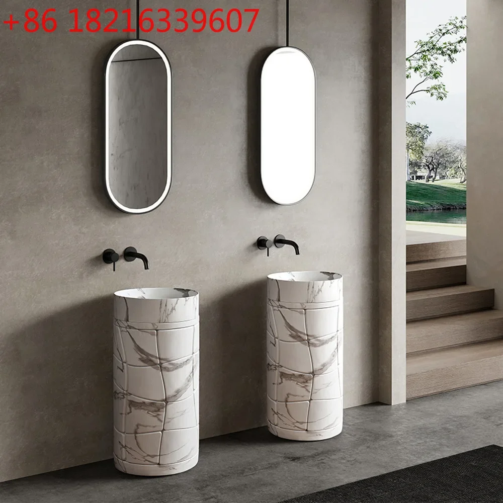 Artificial stone niche texture column basin shopping mall bathroom wash basin B & B modern wind stable