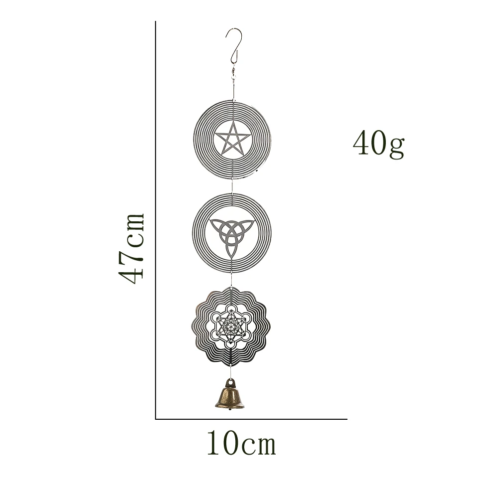 Sacred Geometry Celtic Knot Five Pointed Star Wind Chime Ornament Round Curved 3D Rotating Metal Bell Pendant Bird Repeller