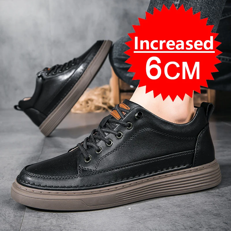 Genuine Leather Men Height Enhancing Shoes Men's sneakers Men Elevator Height Increasing Insoles 6CM Sports Shoes Big Size 36-48
