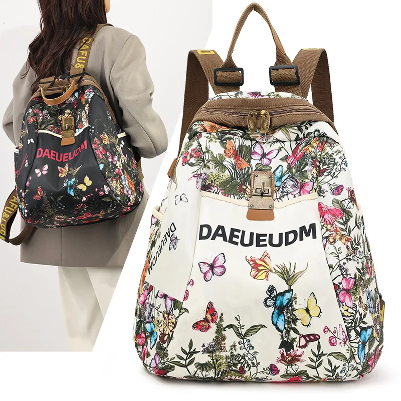 Chinese-style ink-wash painting printed women's travel bag, wear-resistant Oxford fabric multi-functional mother's backpack