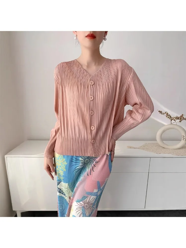 

Плиссированный кардиган Miyake, топ 202, весенняя мода, солнцезащитный кардиган, однотонная простая японская женская рубашка