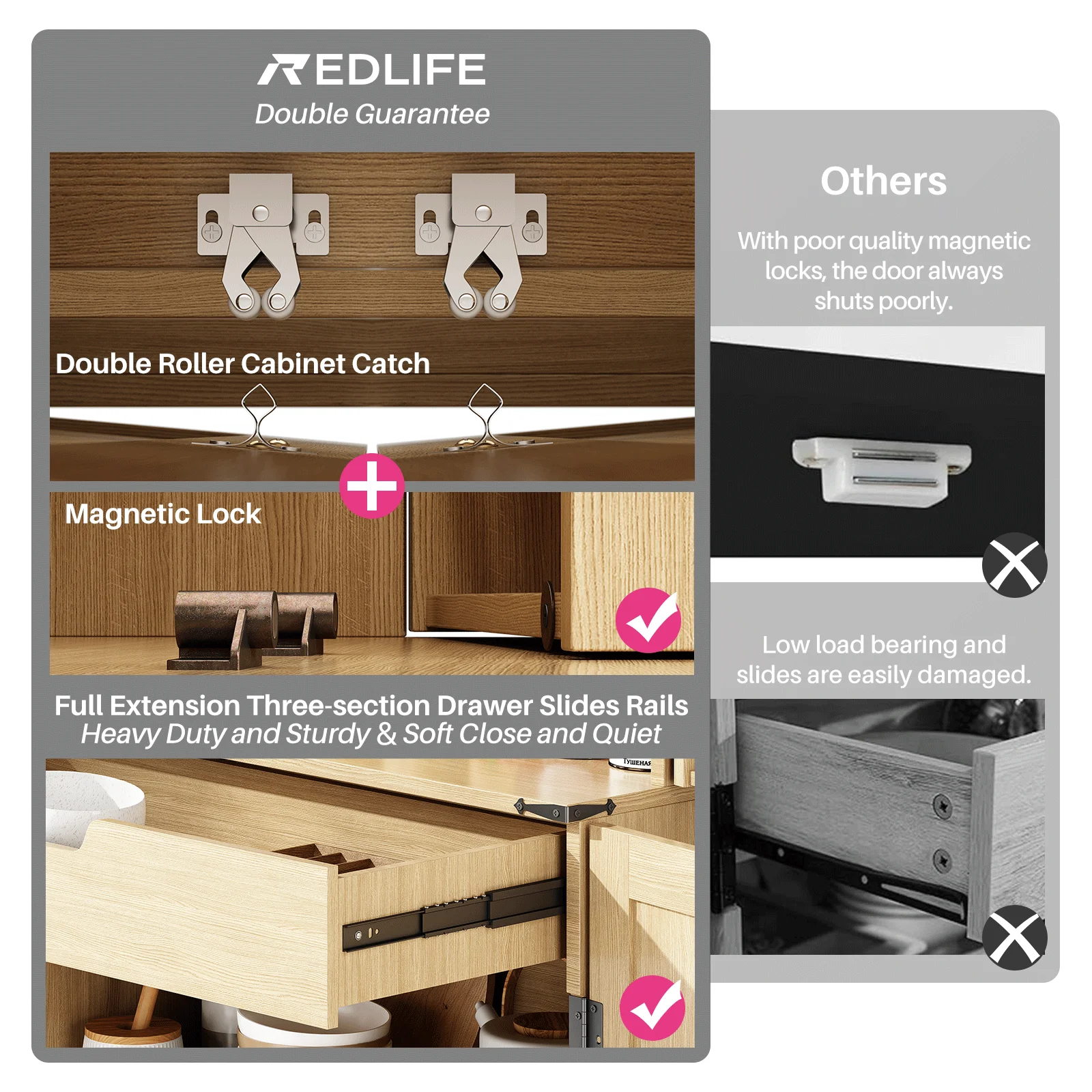 خزانة تخزين بمخزن المطبخ Redlife ، خزانة مزرعة مع 8 أرفف ، تخزين كبير لغرفة الطعام ، 4 أبواب من الروطان ، 72 في #5