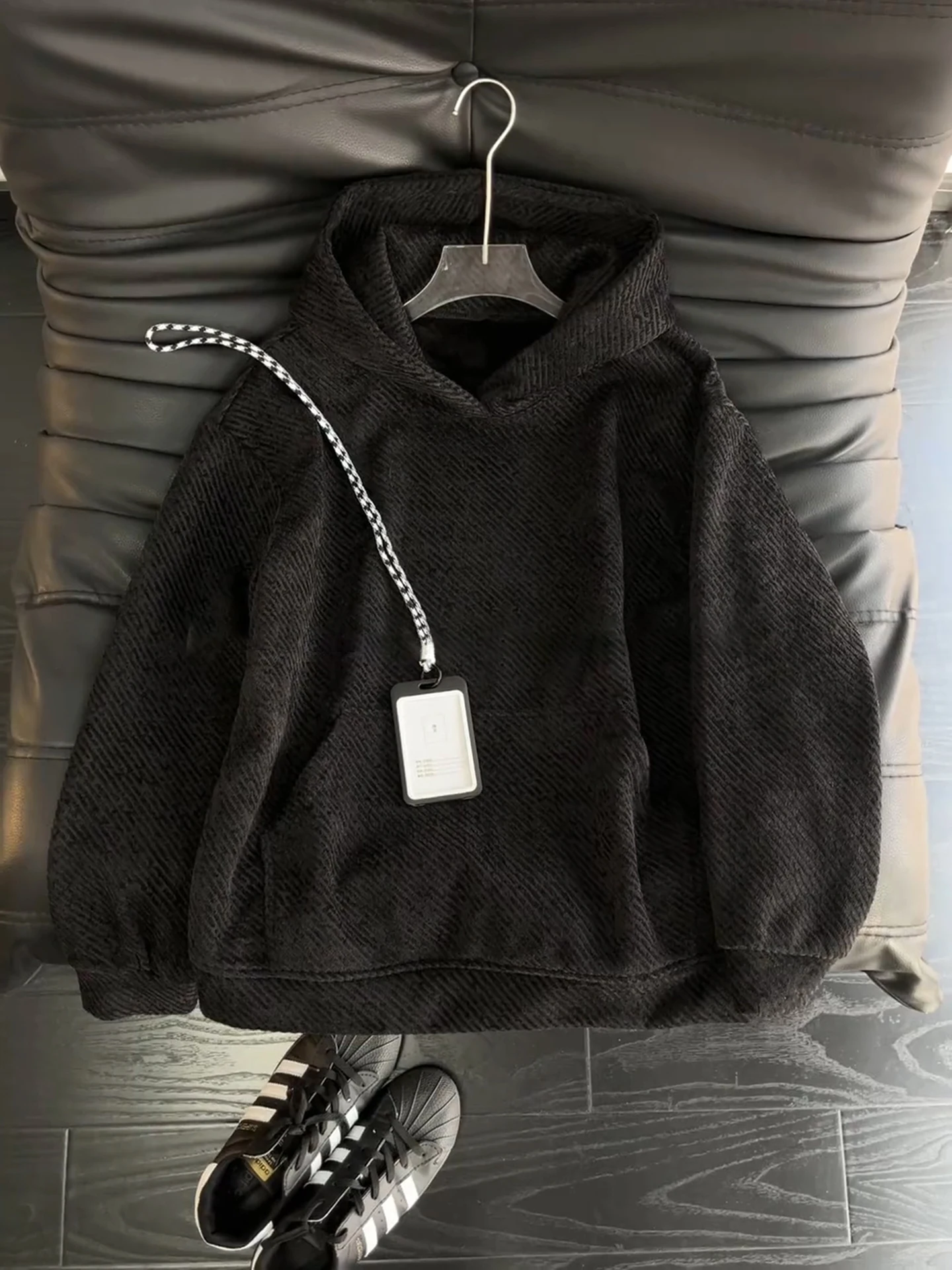 

Men's Hoodie Sweatirt Heavyweight Hard oulder Outerwear Autumn Winter American Embroidery Corduroy Front Zipper Comfortable