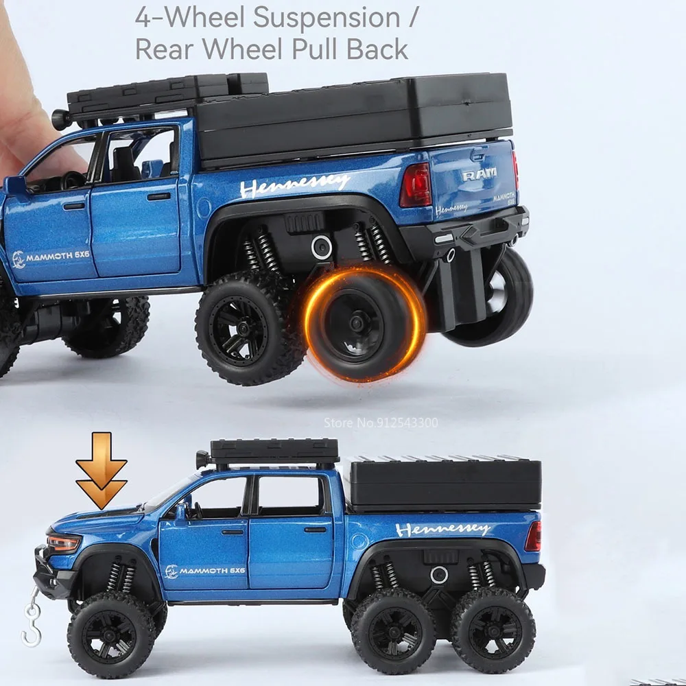 1:32 RAM 1500 TRX Phantom 6x6 modelo de coche de juguete sonido luz tirar hacia atrás absorción de impacto vehículos todoterreno Metal fundido a presión regalos para chico