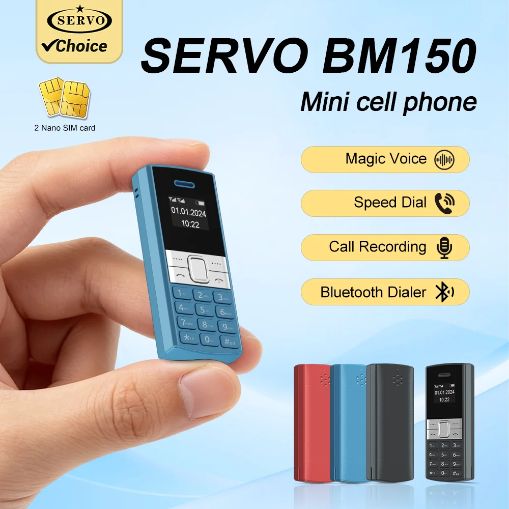 SERVO BM150 Super Mini Mobile Phone Dual SIM Bluetooth Dial Magic Voice Call Recording Speed Dial 2G GSM Pocket Small Cellphone