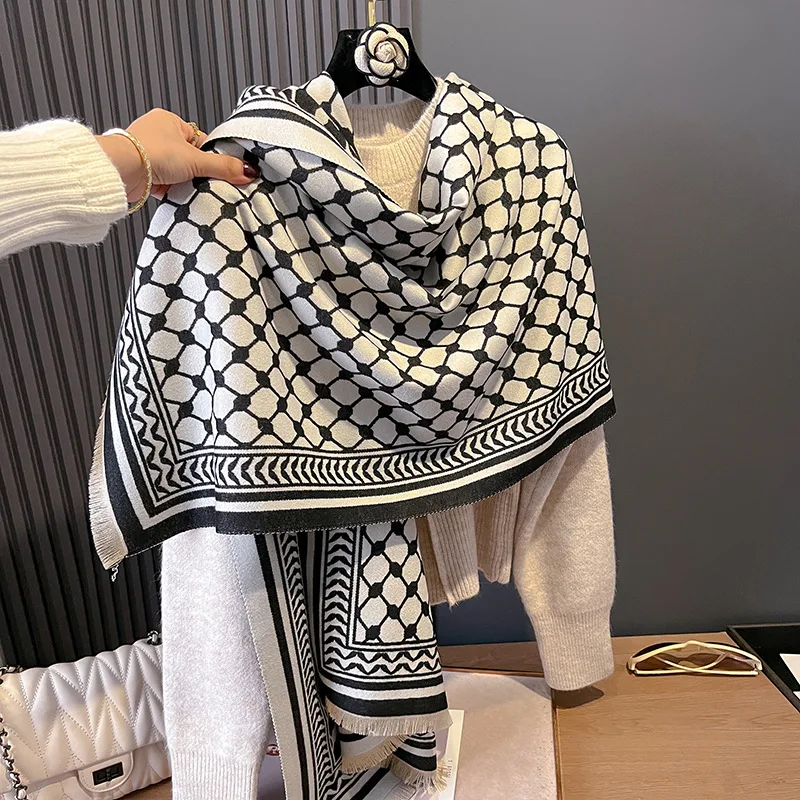 

Кашемировый шарф с принтом Keffiyeh, женский роскошный теплый зимний платок, ветрозащитная накидка, Handerchief из пашмины, дизайнерский женский шарф