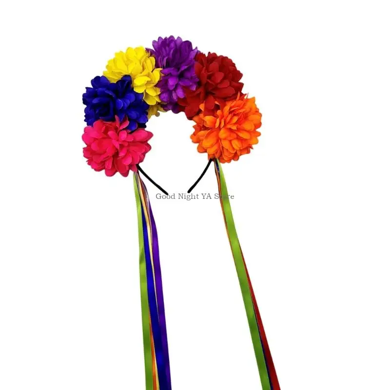 Floral hairband arco-íris cabelo hoop halloween borlas decorativas role play traje bailes formatura festa ao