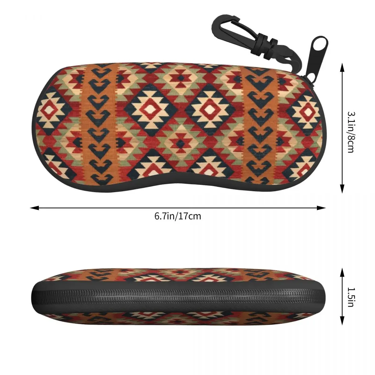 Turkish Kilim Shell Glasses Case Unisex Bohemian Geometric Diamond Tribal Ethnic Art Eyeglasses Case Sunglasses Protector Box