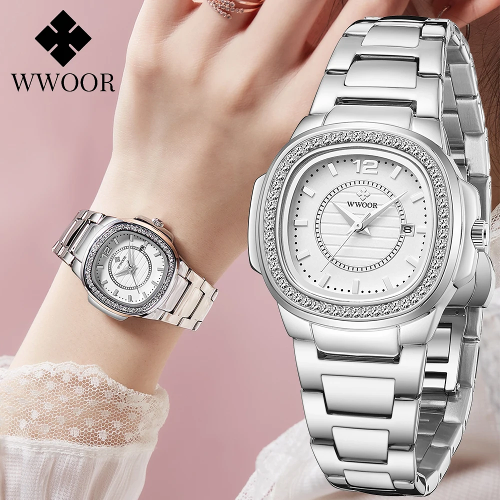 

2024 Top Brand WWOOR Diamond New Watch For Women Fashion Luxury Calendar Waterproof Clock Ladies Quartz Wristwatch Montre Femme