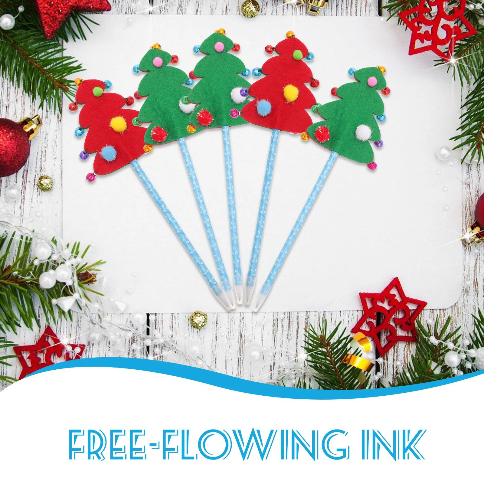 

5pcs Christmas Tree Shape Ballpoint Pens Xmas Stationery Lovely Student Kids School Supplies Cute Holiday Gifts