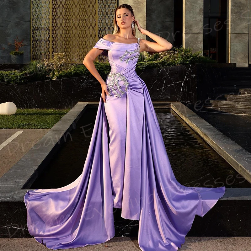 Charming Purple Mermaid Beautiful Women's Evening Dresses Classic Sleeveless Beaded Prom Gowns Formal Party Pleated Abiye Elbise