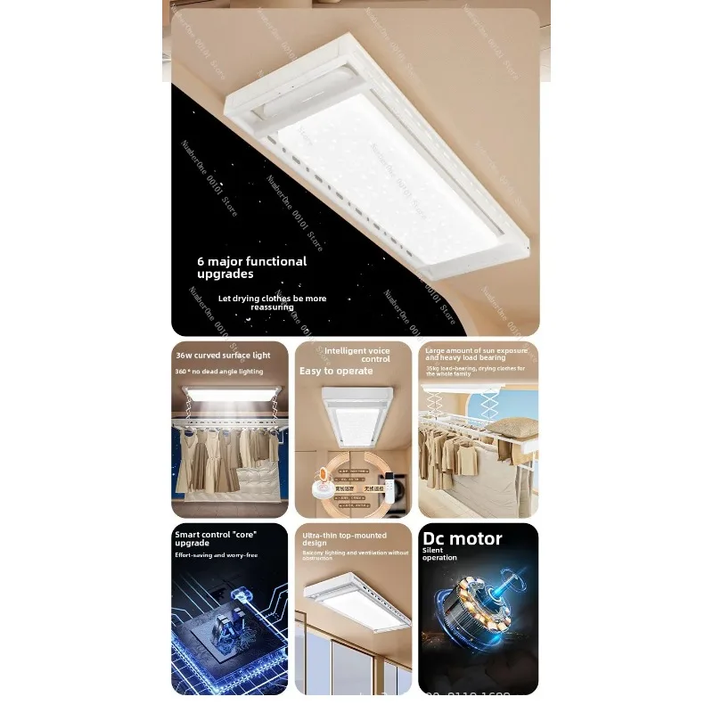 Intelligent Voice Controlled Star Sky Ceiling Clothes Dryer, Remote Control Electric Lifting Balcony Laundry Rack