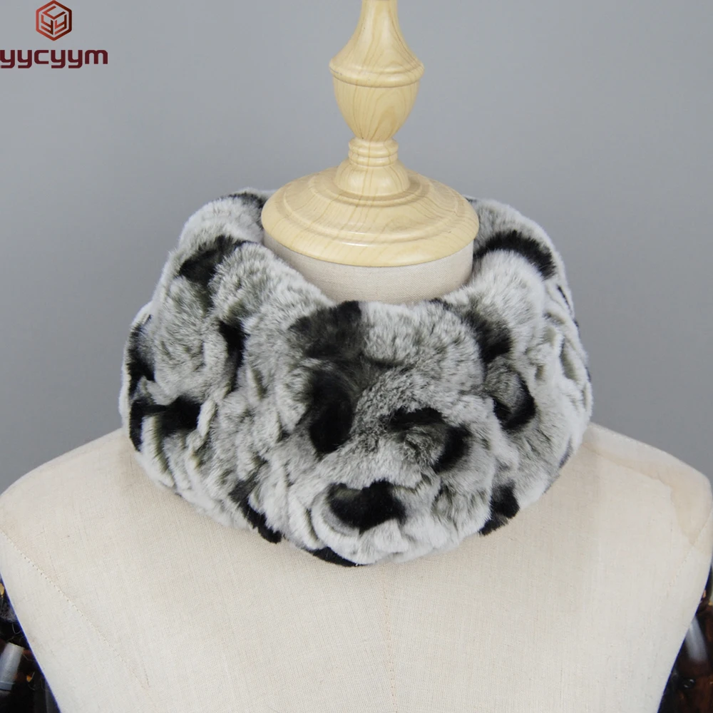 

Women Real Fur Handmade Stretch Fur Scarf Knit Genuine Rex Rabbit Fur Headbands Girls Natural Fur Ring Cowl Snood Scarves Winter