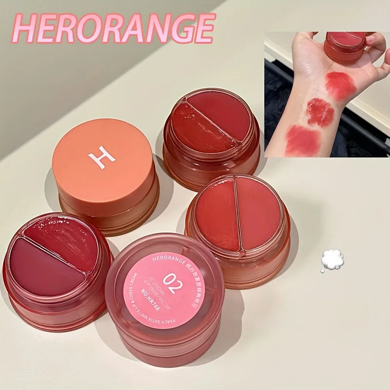 Herorange Dwukolorowy Balsam do Ust i Policzków, Efekty Matowe i Błyszczące, Super Pigmentowany, Nawilżający, Długotrwały, Nie Rozmazuje Się, Nie Klei Się, Może Być Używany na Usta i Twarz, Kosmetyki, Prezent na Boże Narodzenie