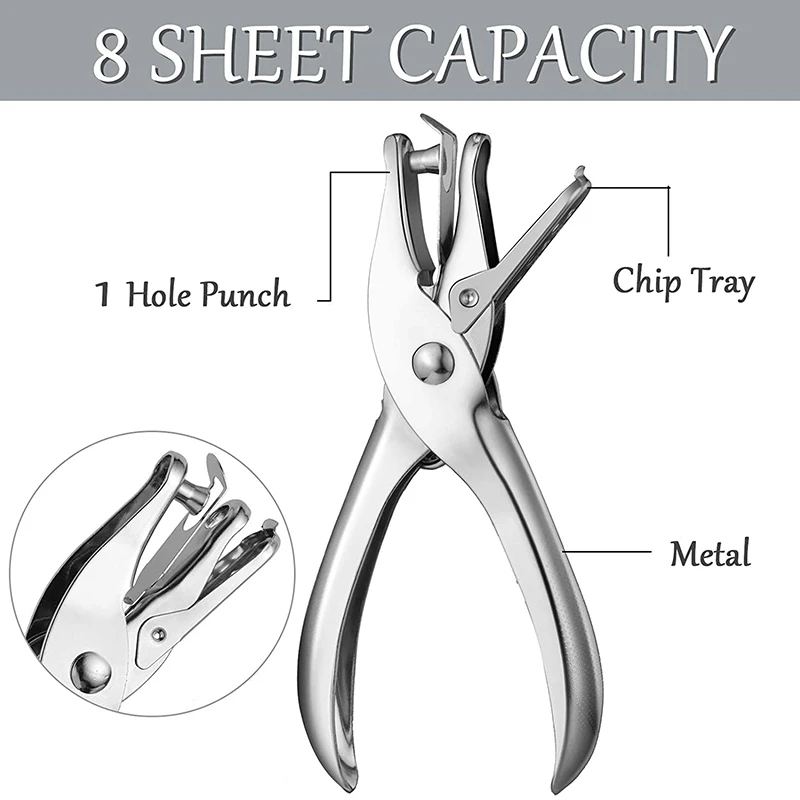 Perforadora Manual Alicates perforadores de 3 mm 2 piezas Perforadora de 1 orificio Perforadora de papel manual Plata