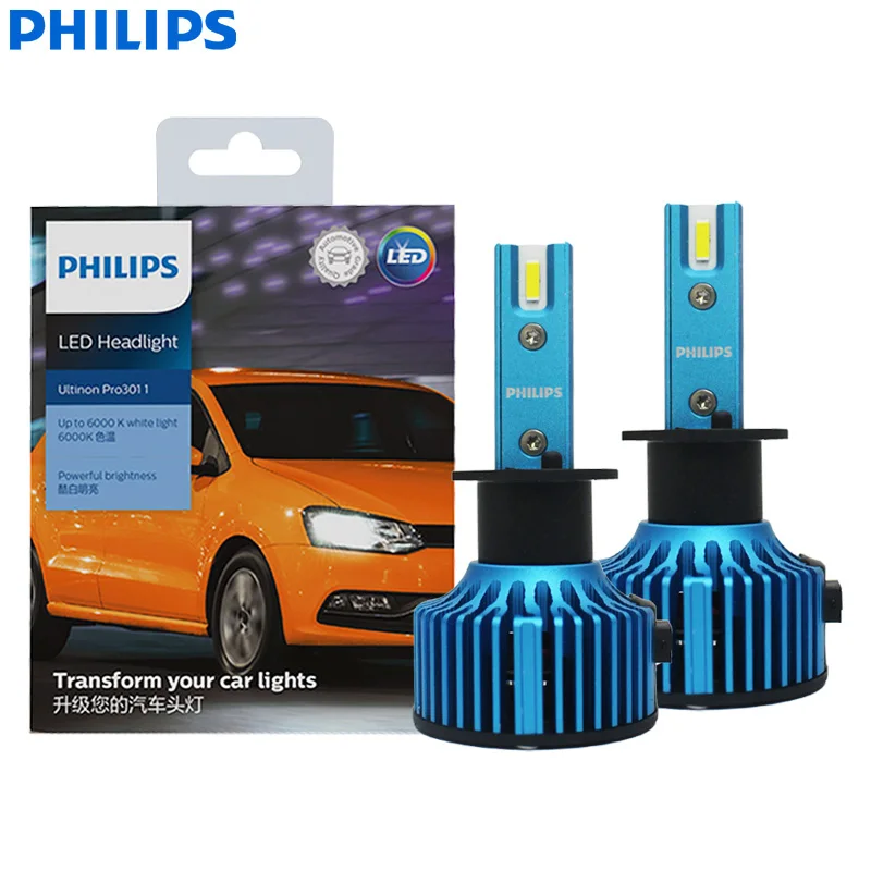 Philips Ultinon Pro3011 LED H1 Car Head Light 12/24V P14.5s 40W Auto 6000K Bright White Original Retrofit Bulbs 11258U3011X2 2x