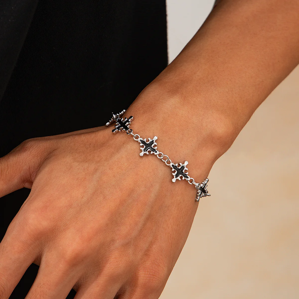 Punk Vintage Men's Cross Bracelet Black Glazed Cross Handmade Make Bangle Hip Hop Personality Trendy Jewelry Gifts