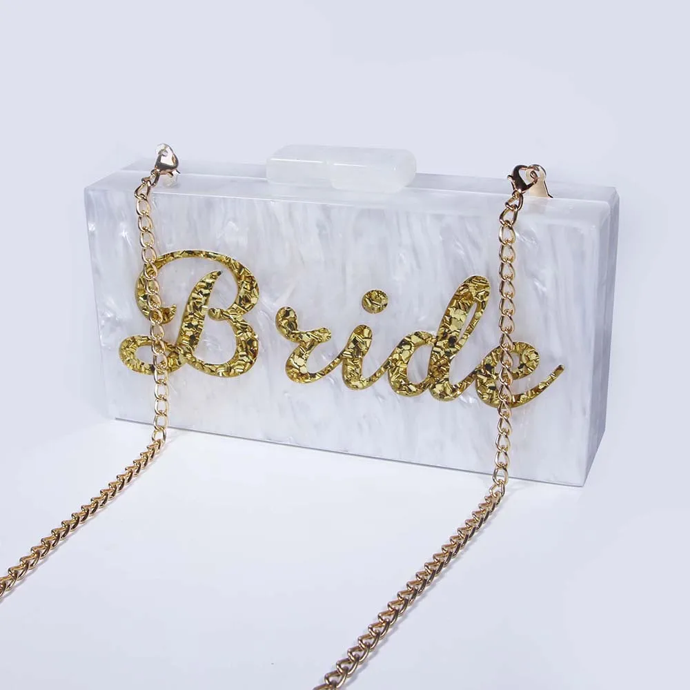 

New Fashionable Women's Pearl-White Letter Sequins Acrylic Clutch and Crossbody Bag for Banquets and Formal Dresses
