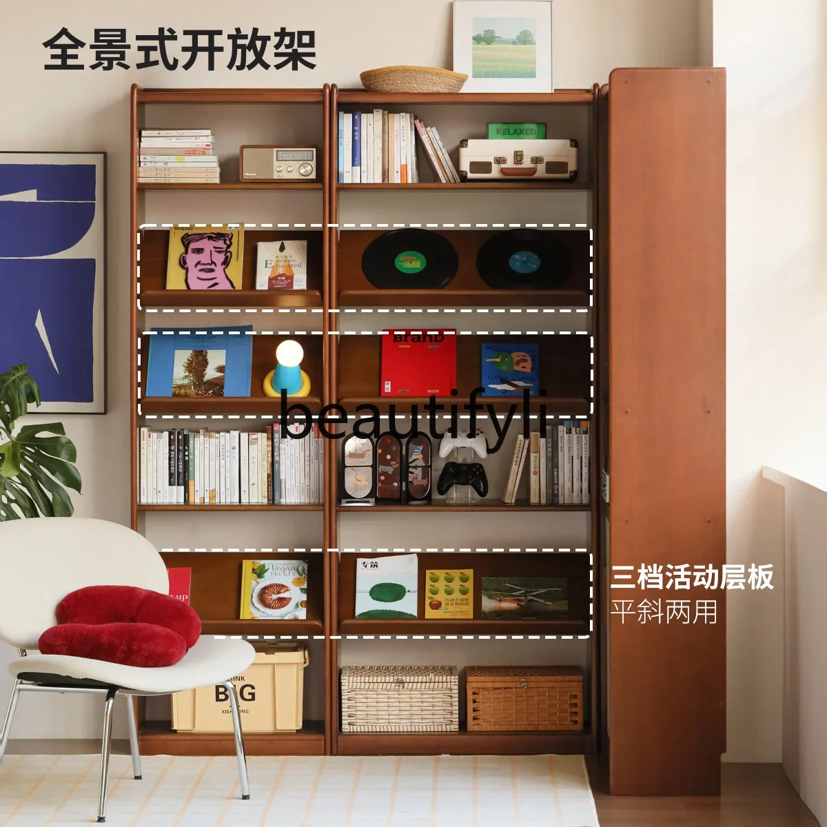 Solid wood bookcase Study antique locker Color matching glass combination display Floor-to-ceiling storage cabinet