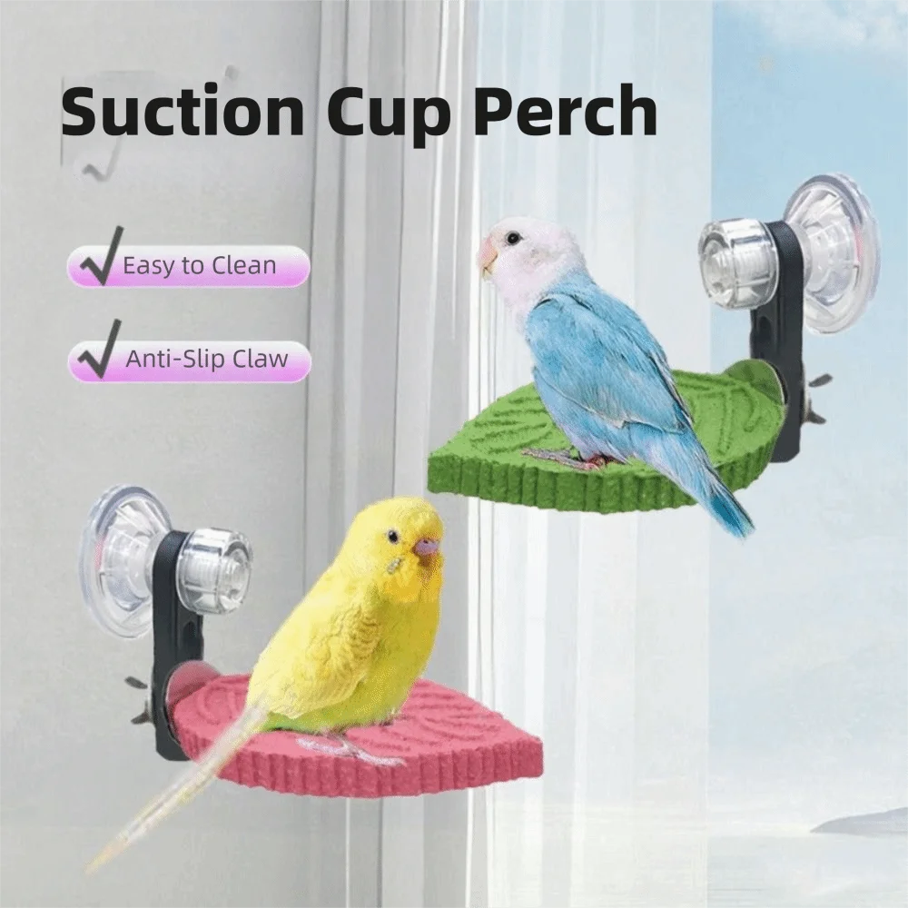 Resin Parrot Claw Grinding Perch Leaf Shape Screw/Suction Cup Parrot Biting Stand Easy Installation Wear-resistant