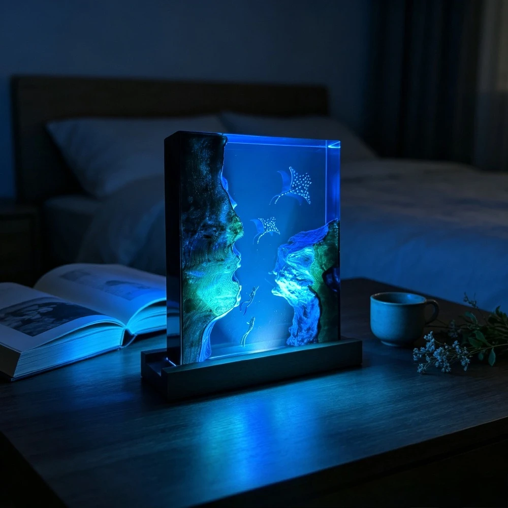 Underwater World Ocean Manta Diving Sculpture Solid Wood Resin Atmosphere Home Decoration Unique Gift