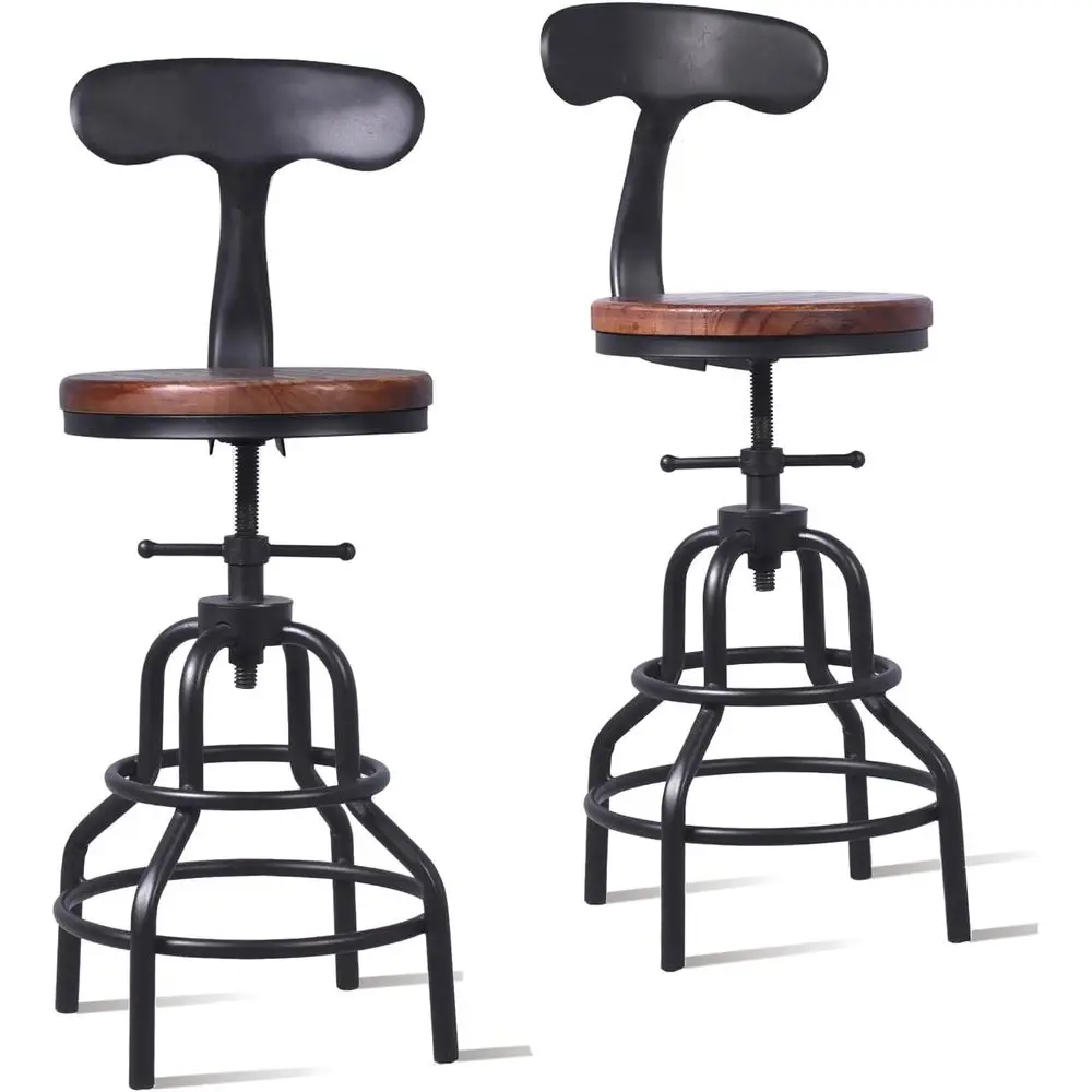 

Kitchen Counter Height Adjustable Swivel Chair, Metal Stool with Iron Backrest, 20.47-26.77 Inch, Set of 2
