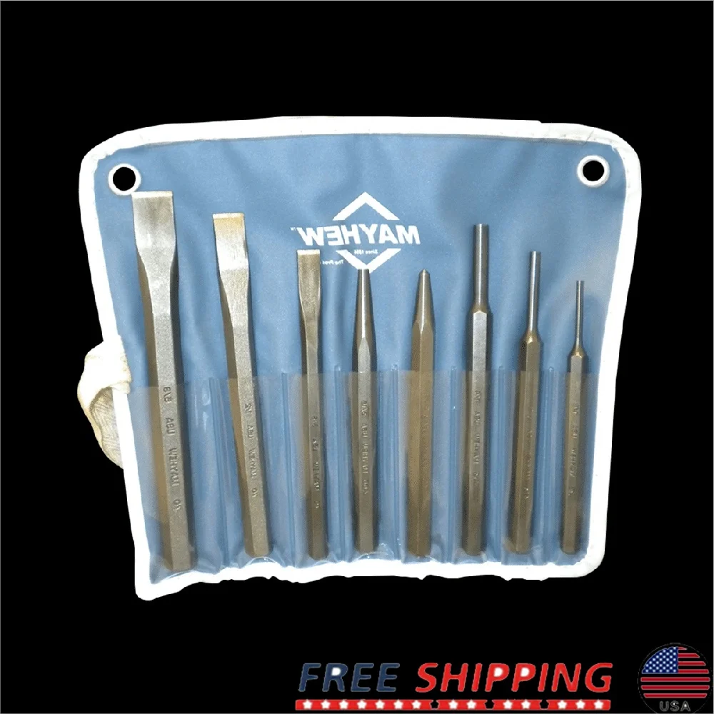 

8-Piece Punch and Chisel Set with 5 Punches 3 Chisels Durable Heat Treated Metalworking Tools Marking Cutting Shaping Driving