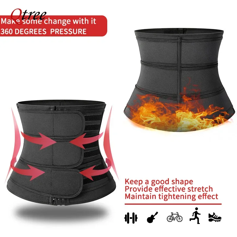 Qtree Men Hot Neoprene Body Shaper Sauna Workout Waist Trainer Trimmer Belt for Weight Loss Sweat Belly Double Straps Shapewear